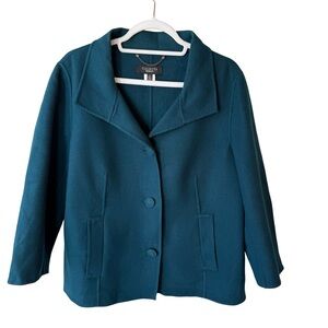 Talbots Deep Teal Wool Blazer Size 12 Minimalist Office Business Classic Fall